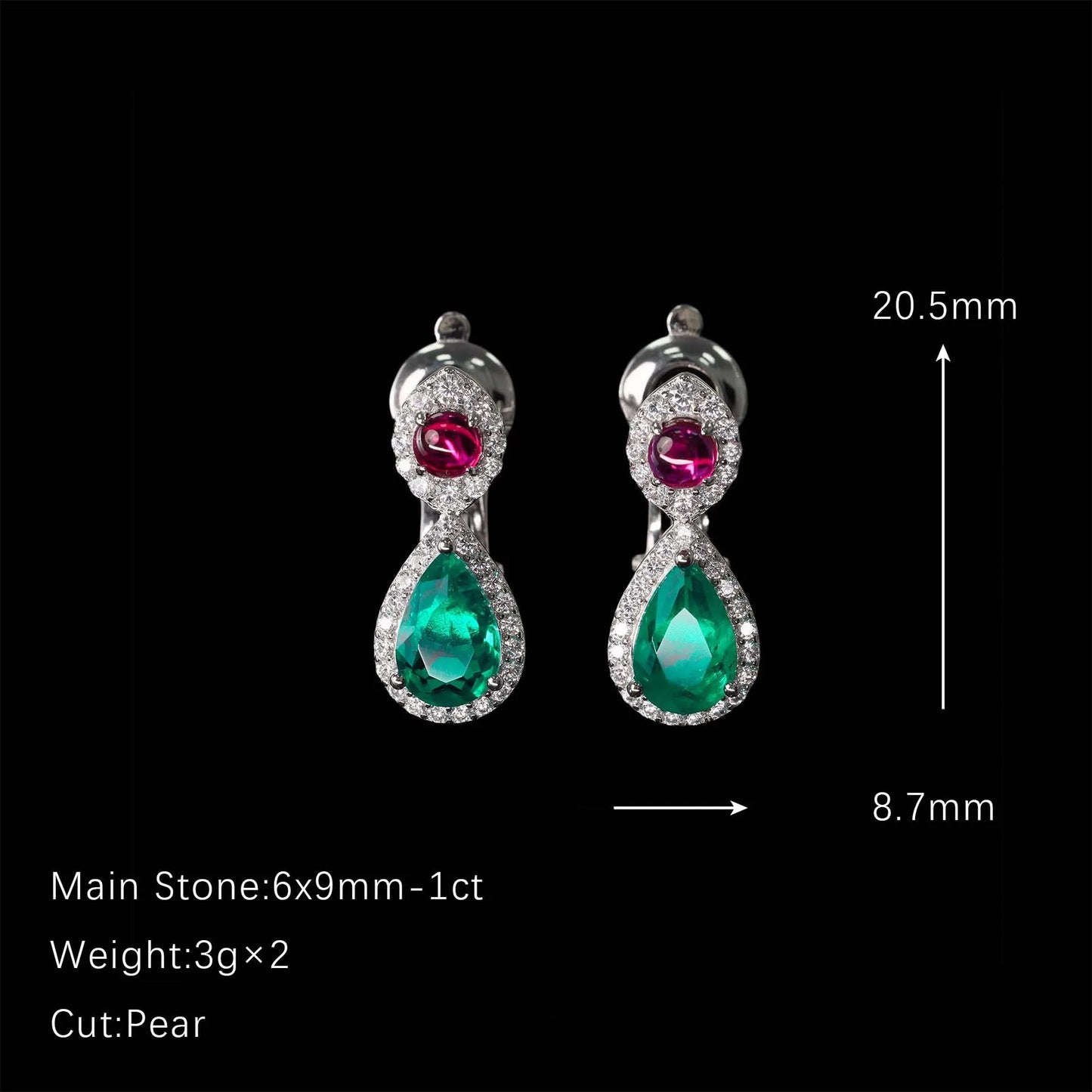 Royal Pear of Eye Sapphire Emerald Diamonds Drop Earrings