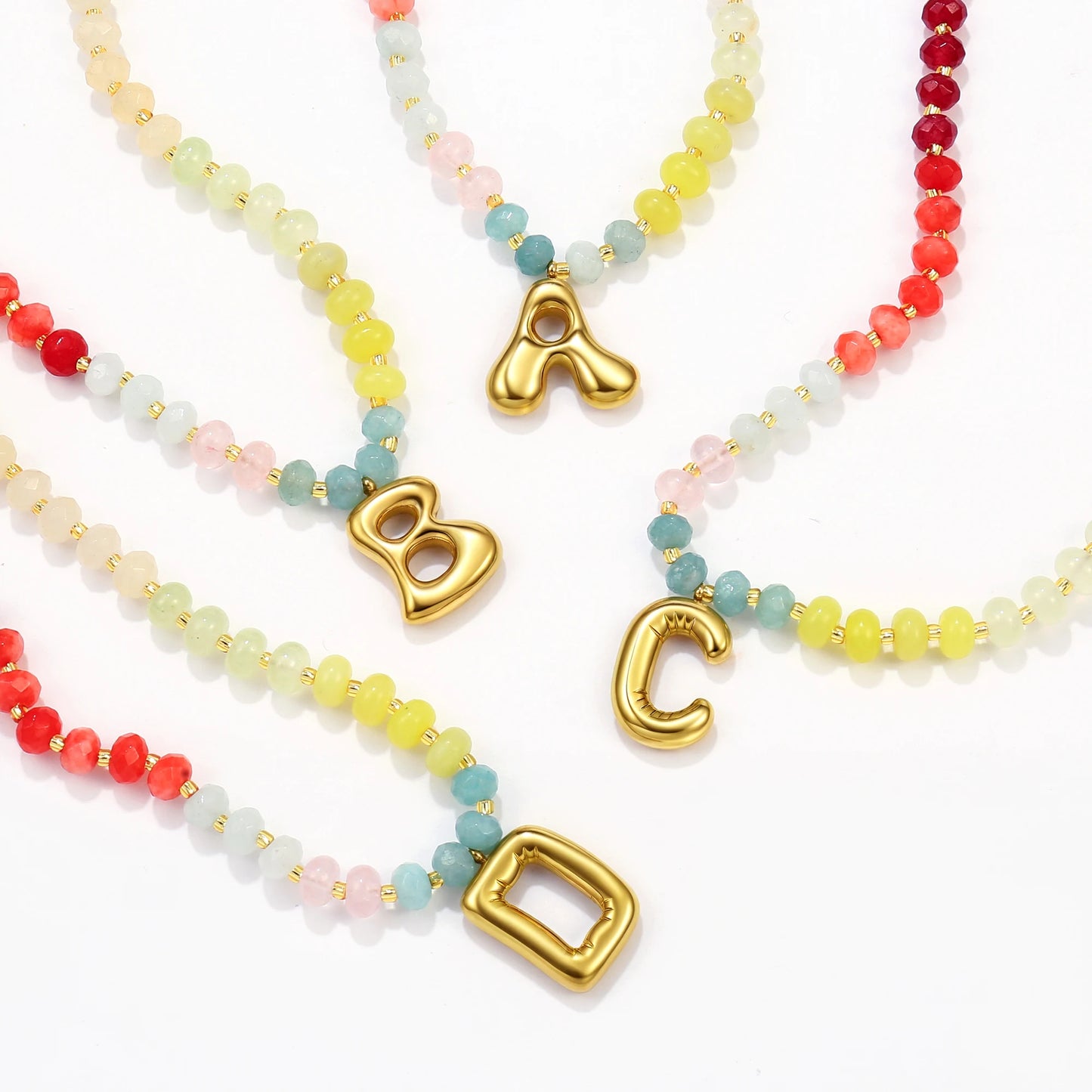 Alphabet Rainbow Colored Natural Stone Pendant Necklace