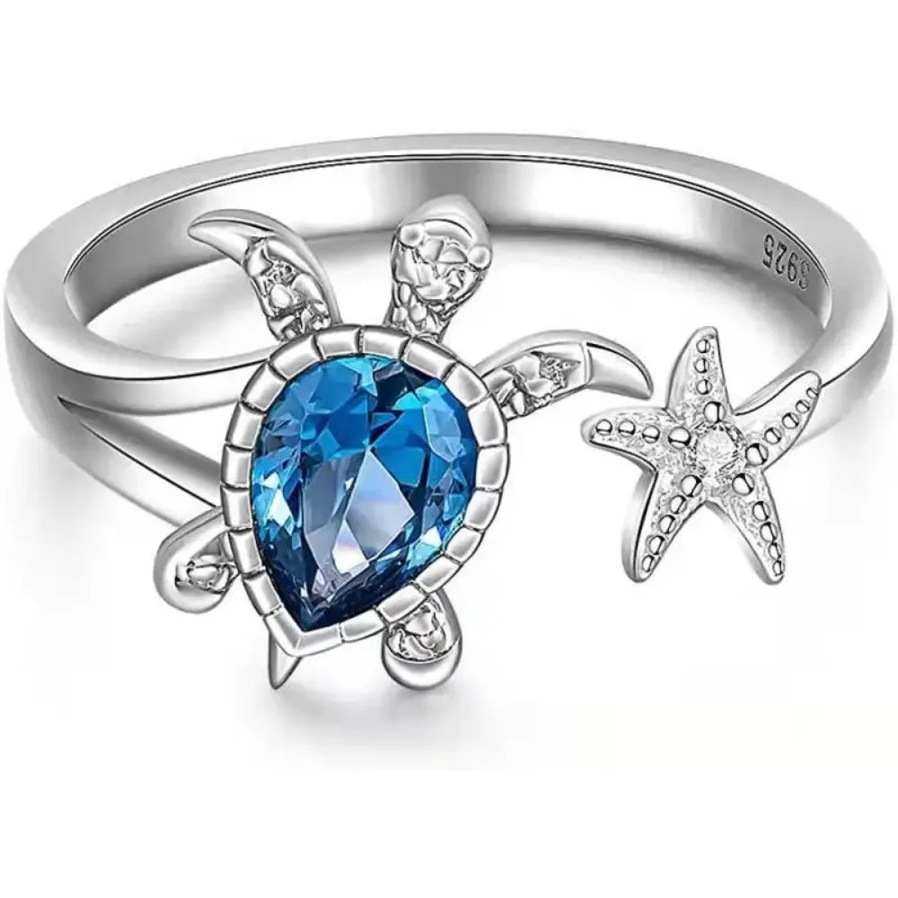 New Blue Topaz Sea Turtle Starfish Rings