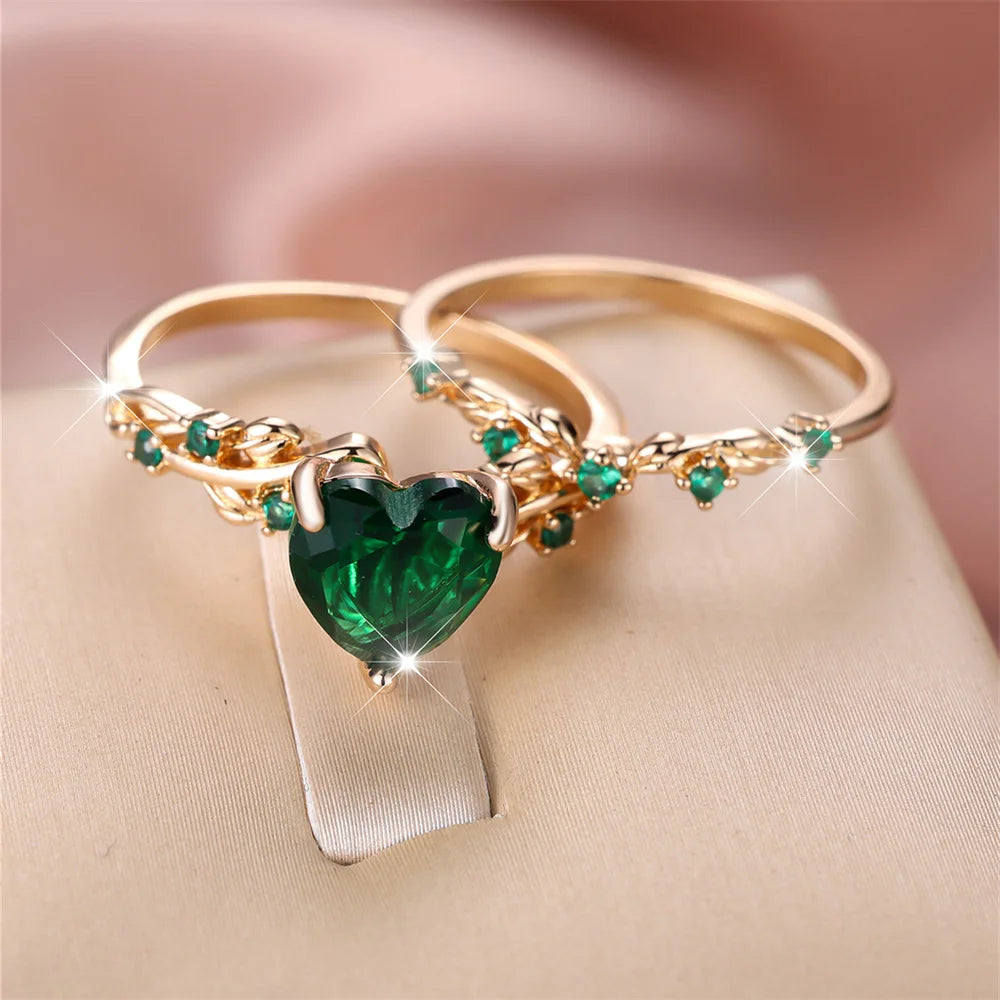 Royal Stone Heart Ring Sets