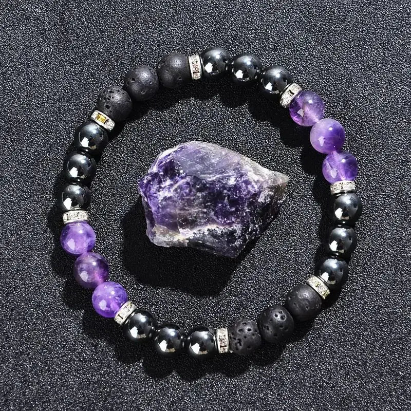 Amethyst and Black Gallstone Calming Bracelet