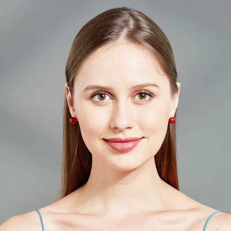 Natural Stone Round Beads Crystal Earring Studs