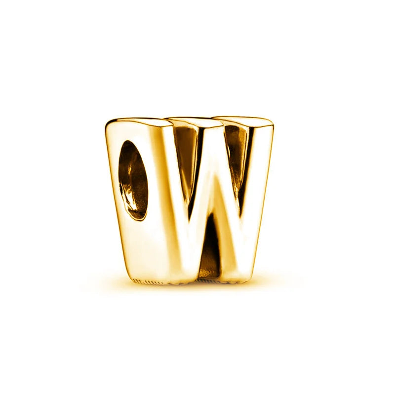 Beautiful Solid Gold plated 26 Letters A-Z Glossy Charm Beads