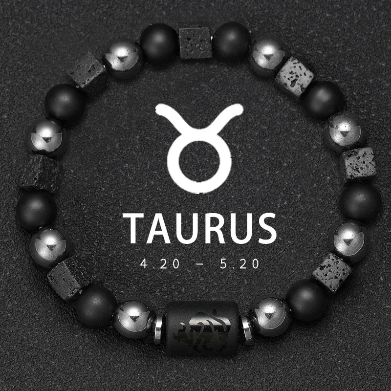 Obsidian Natural Stone 12 Zodiac Signs Bracelets