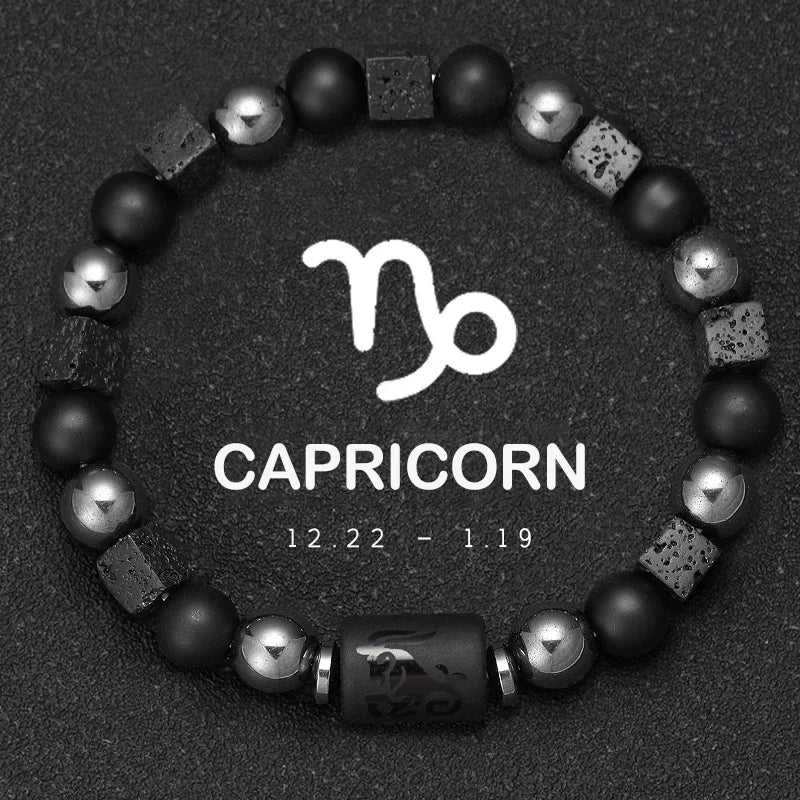 Obsidian Natural Stone 12 Zodiac Signs Bracelets