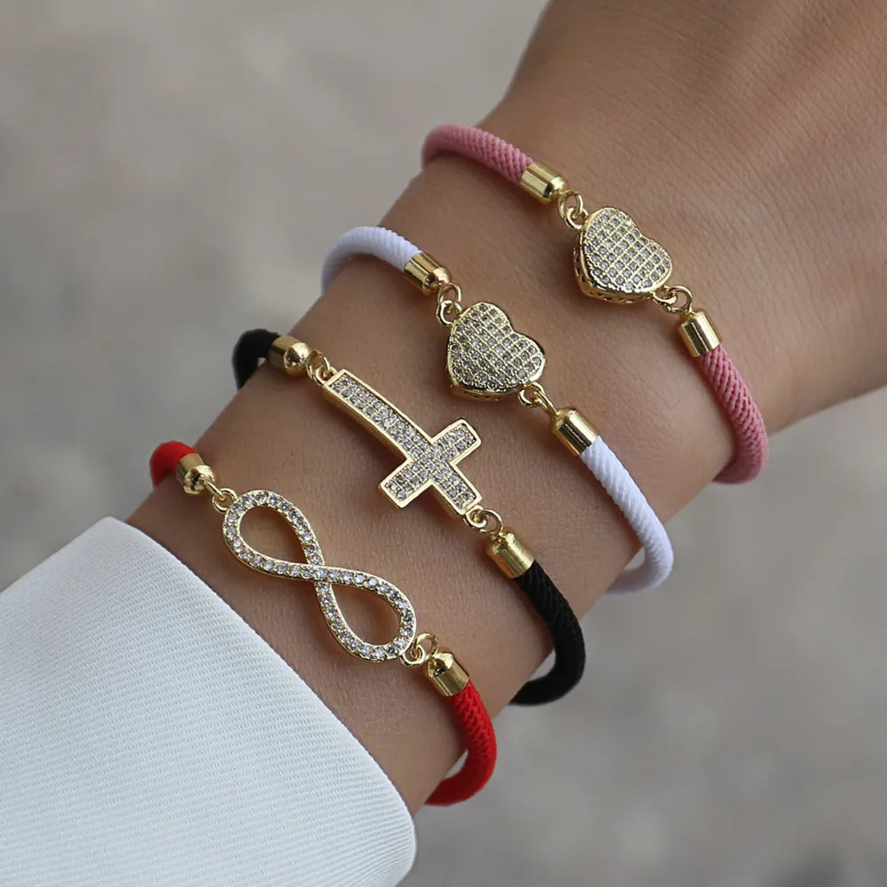 Cross Heart Infinite Charm Adjustable Colorful Rope Bracelet