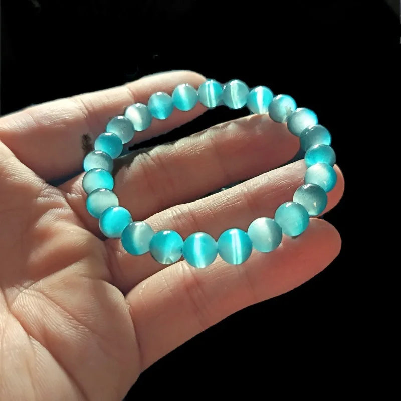 Soft Moon Light Blue Gradient Cat Eye Stone Bracelet