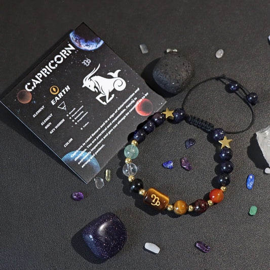 Personalized 12 Zodiac Natural Stone Crystal Beads Bracelet