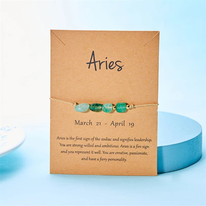 Zodiac Constellation Natural Stone Handmade Card Bracelet