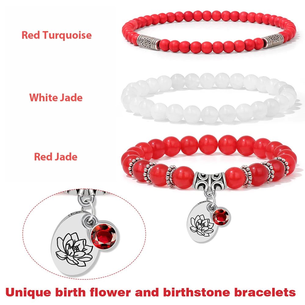 Birthstone Rose Sunflower Beaded Bracelet Sets