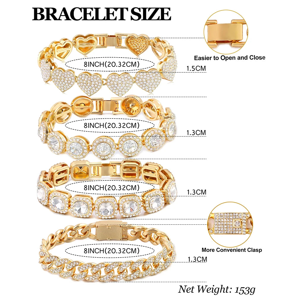 South Beach Miami Iced Out Cuban Link Bracelet 4Pcs Setss