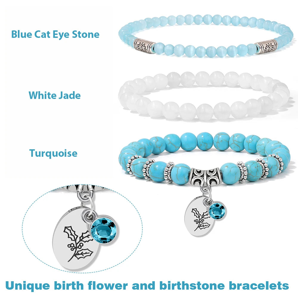 Birthstone Rose Sunflower Beaded Bracelet Sets