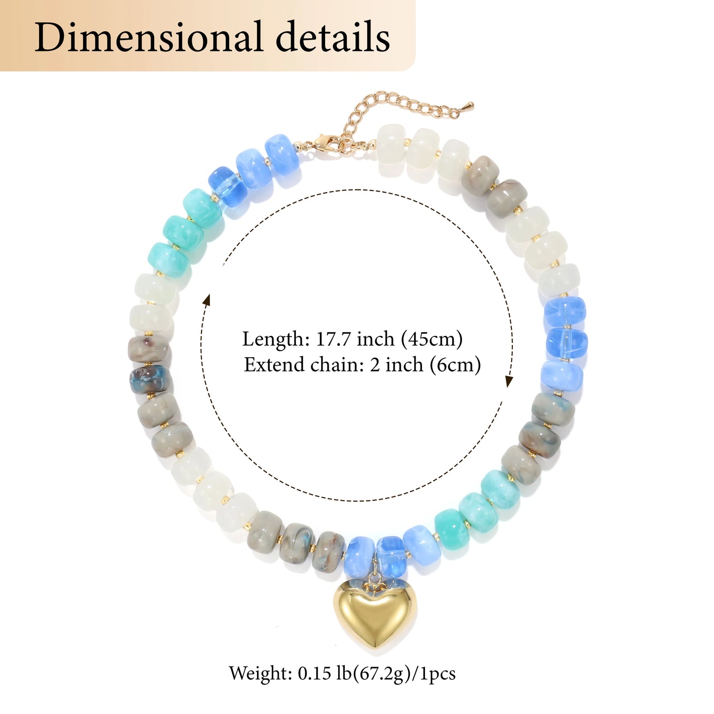 Colorful Crystal Beaded Choker Necklace 14K Gold Plated Heart Pendant