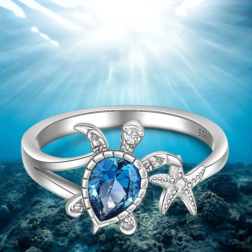 New Blue Topaz Sea Turtle Starfish Rings