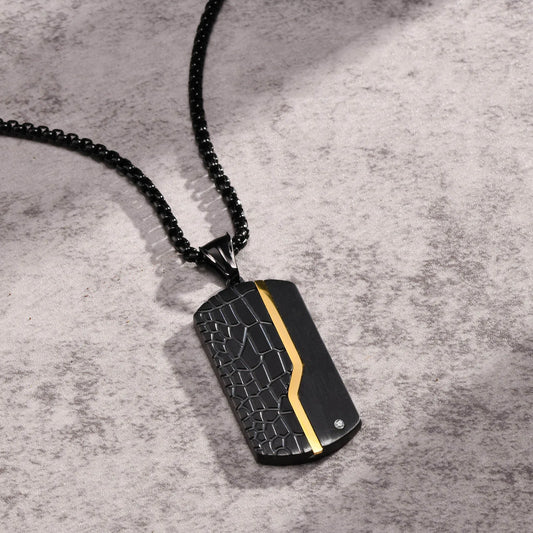 Black Silver & Gold Dog Tag Pendant Necklaces