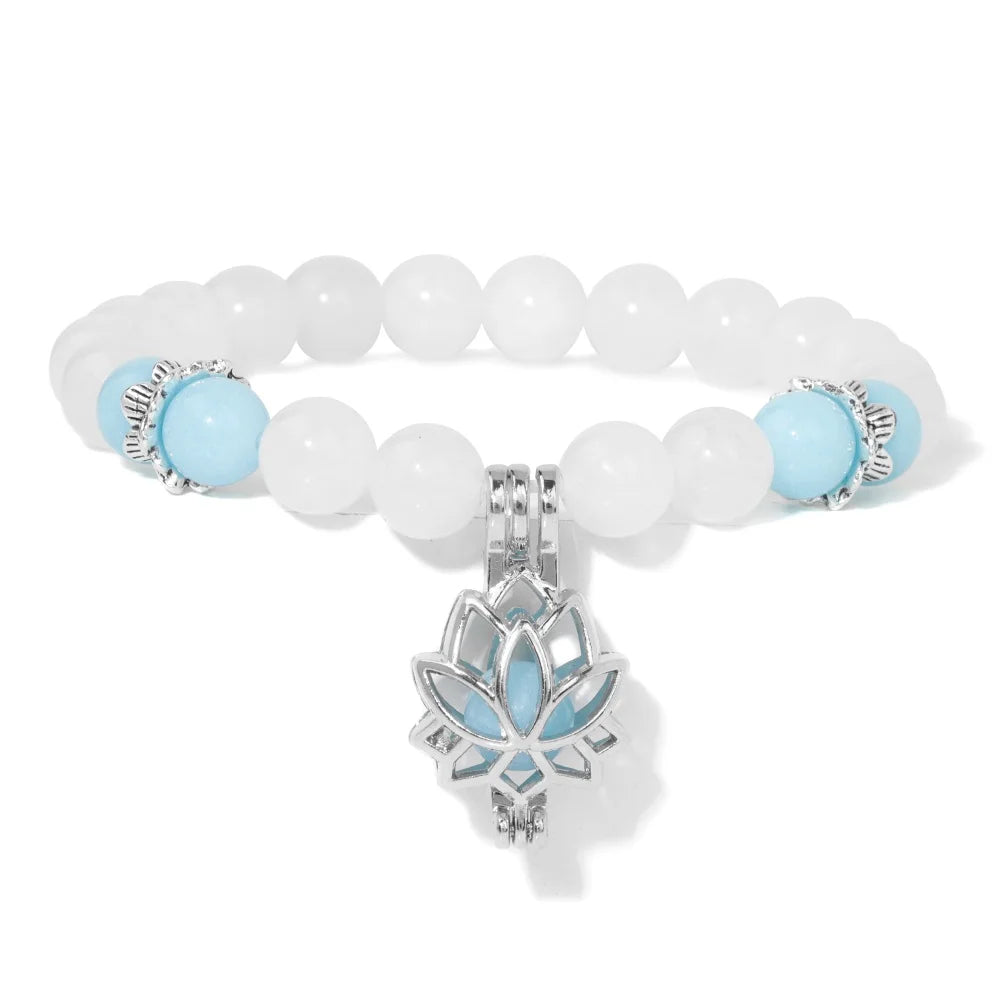 Shimmering Luminescent Lotus Charm Pendant Bracelets