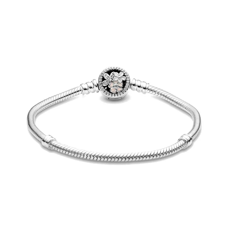 European Heart Round Clasp Clip Snake Chain Bracelet