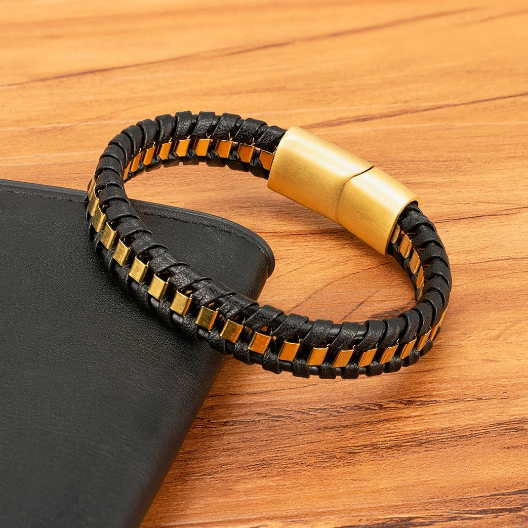 Sophisticated Black Braided Woven Leather Bracelets