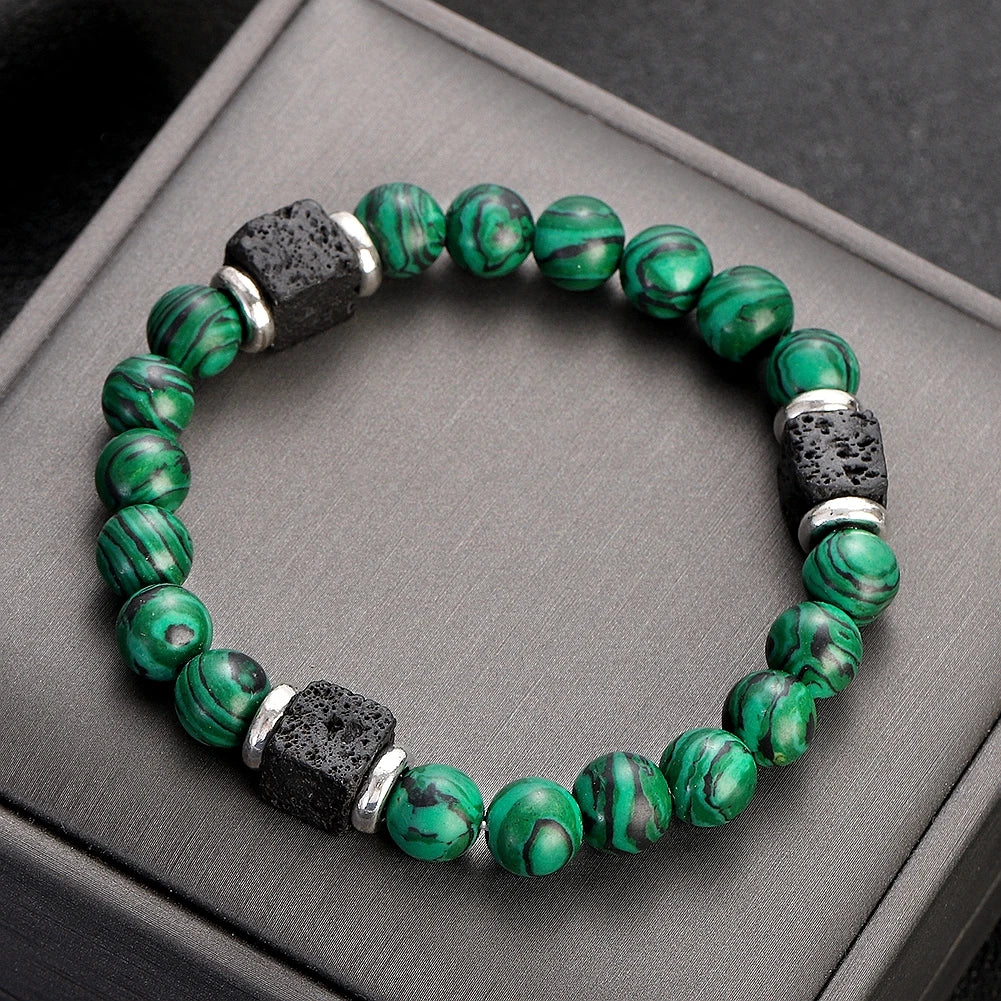 Multicolored Brick Malachite Healing Lava Beads Bracelets