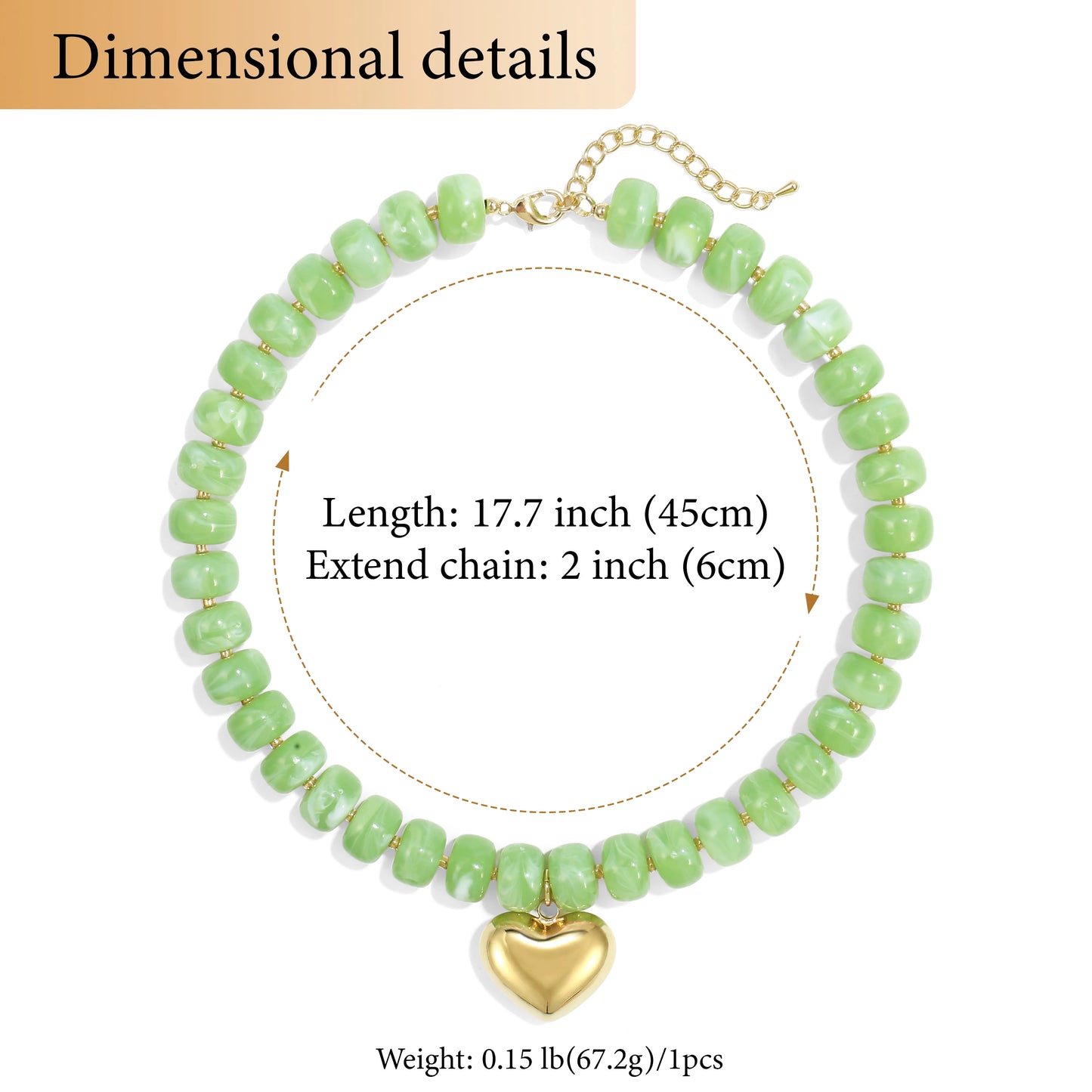 Colorful Crystal Beaded Choker Necklace 14K Gold Plated Heart Pendant