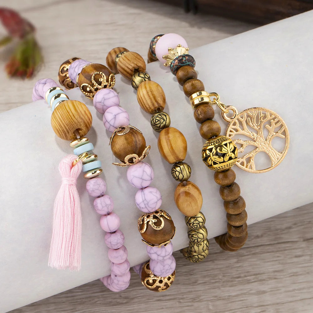 Tree Of Life Tassels Charm Bracelet Set