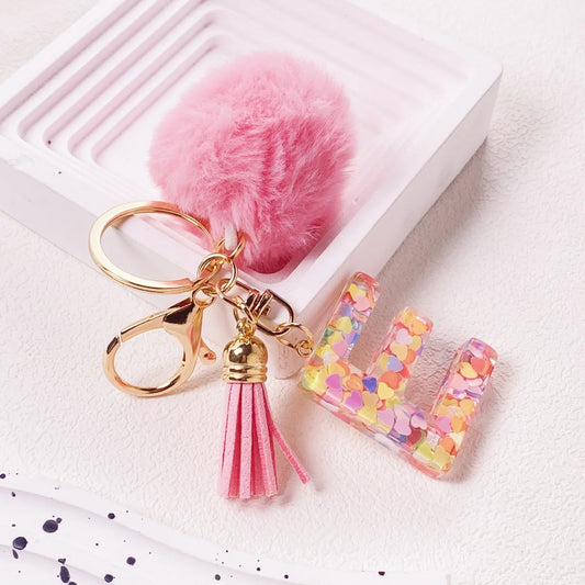 Pretty Pink Initials Alphabet Keychain Pendant