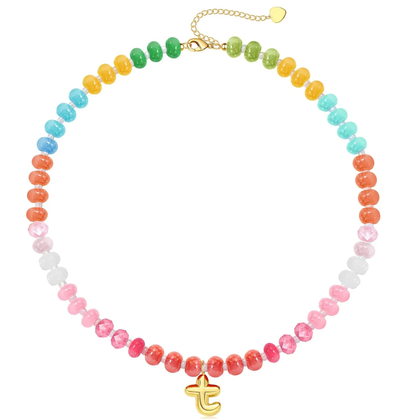 Passion Fruit Colorful Initial Natural Stone Necklaces