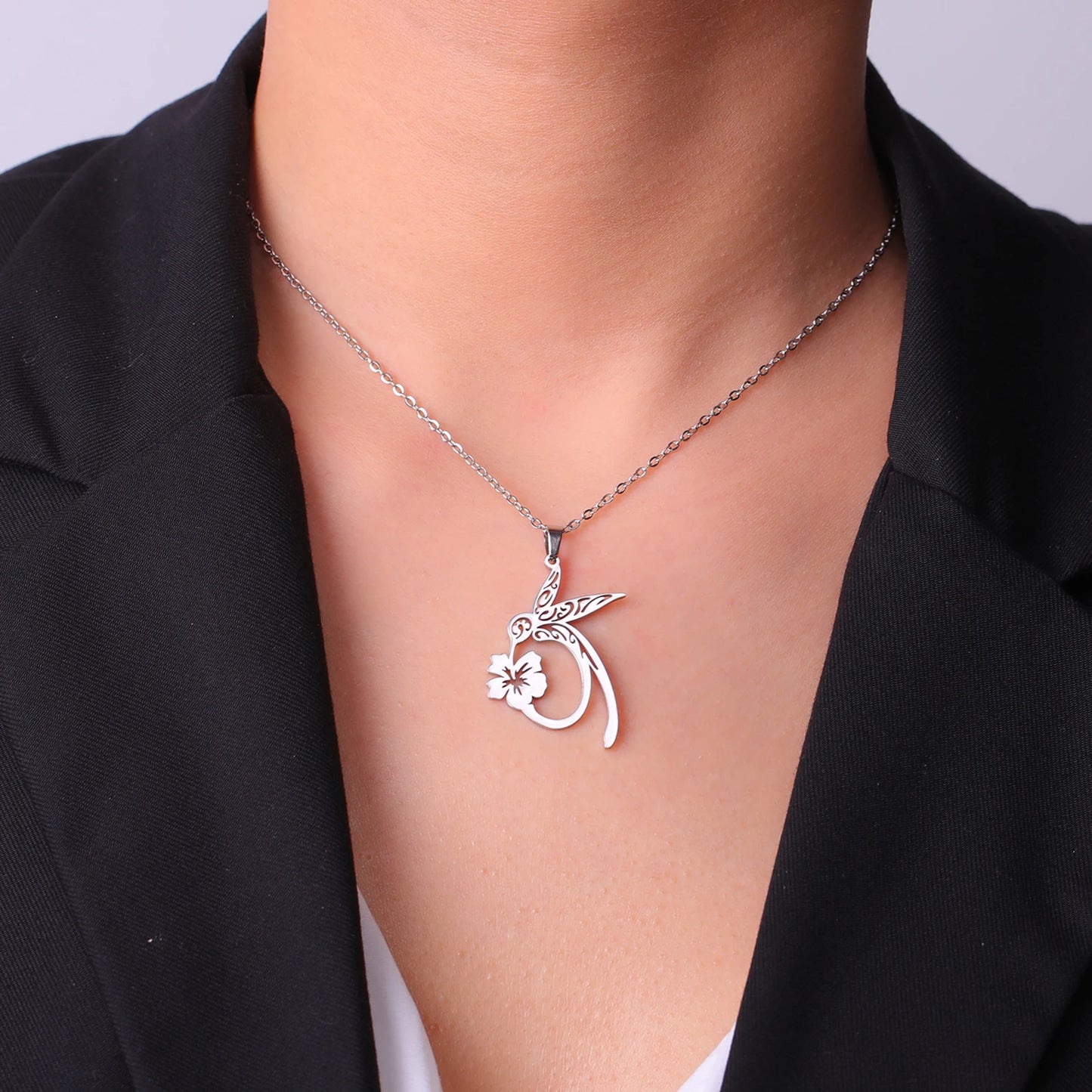 Hummingbird Flower Pendant Necklaces