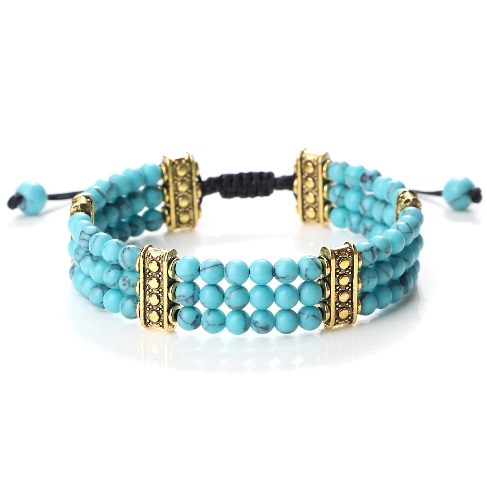 Triple Row Natural Stone Energy Beads Bracelet