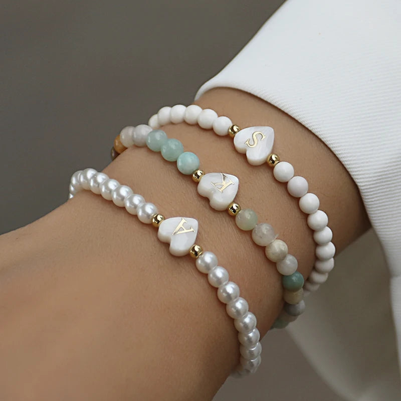 Heart Shape A-Z Initial Letter Stone Handmade Bracelet