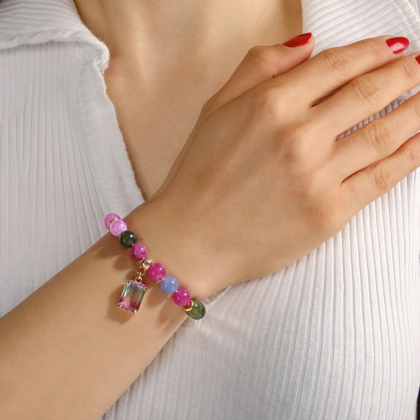 Square Pendant Multicolor Crystal Charm Bracelet