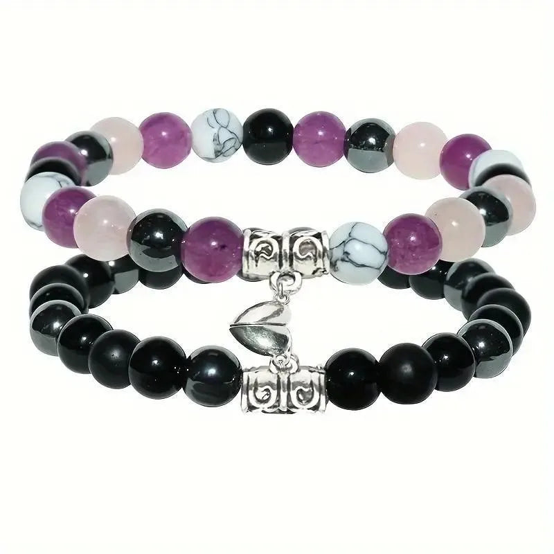 Heart To Heart Natural Stone Bullet Crystal Necklace & Bracelet