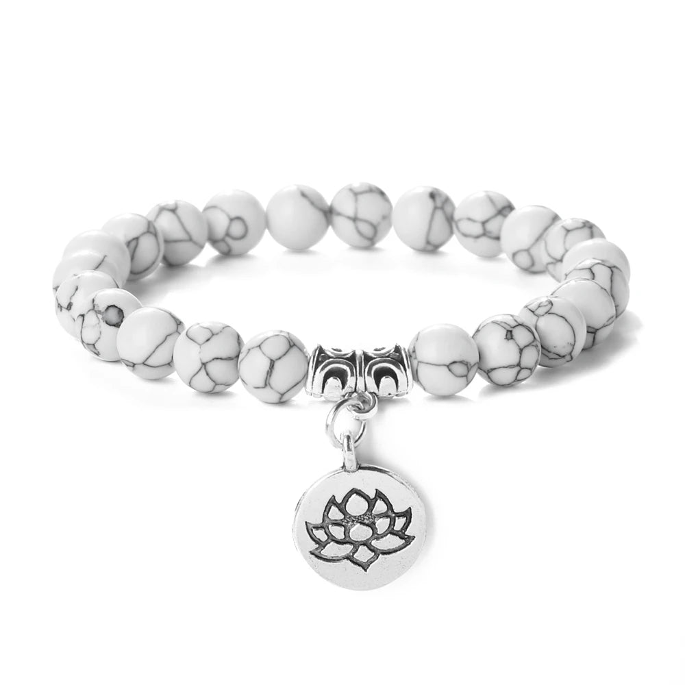 Lotus Pendant Natural Stone Beaded Bracelets