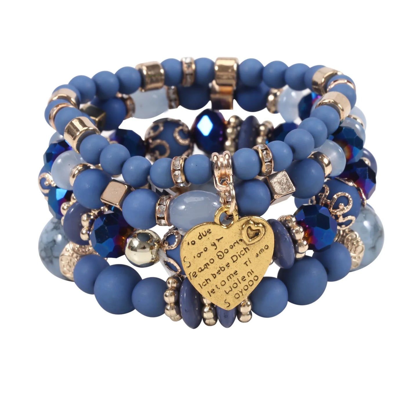 Bohemian Love Pendant Crystal Beaded Bracelet Sets