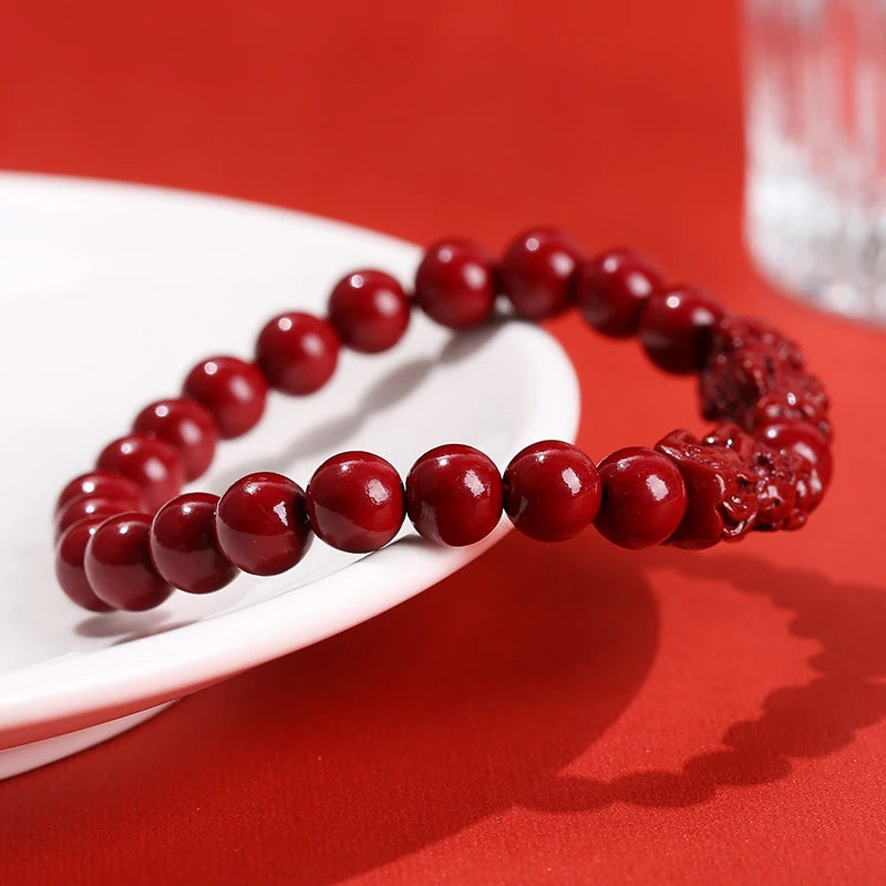 Royal Red Natural Cinnabar Protection Crystal Carved Vintage Bracelets