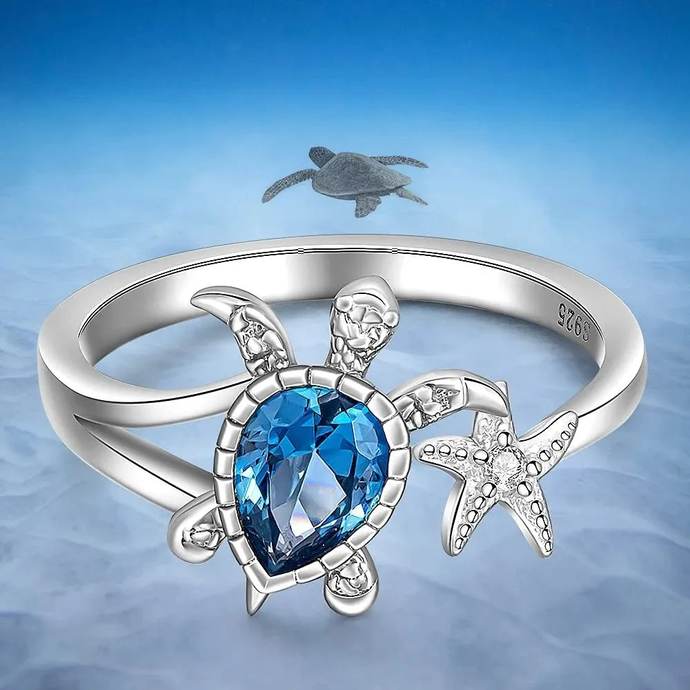 New Blue Topaz Sea Turtle Starfish Rings