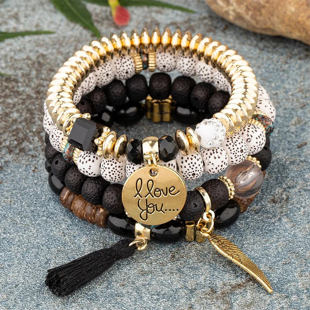 Gorgeous I Love You Tassel Wing Crystal Beads Bracelets