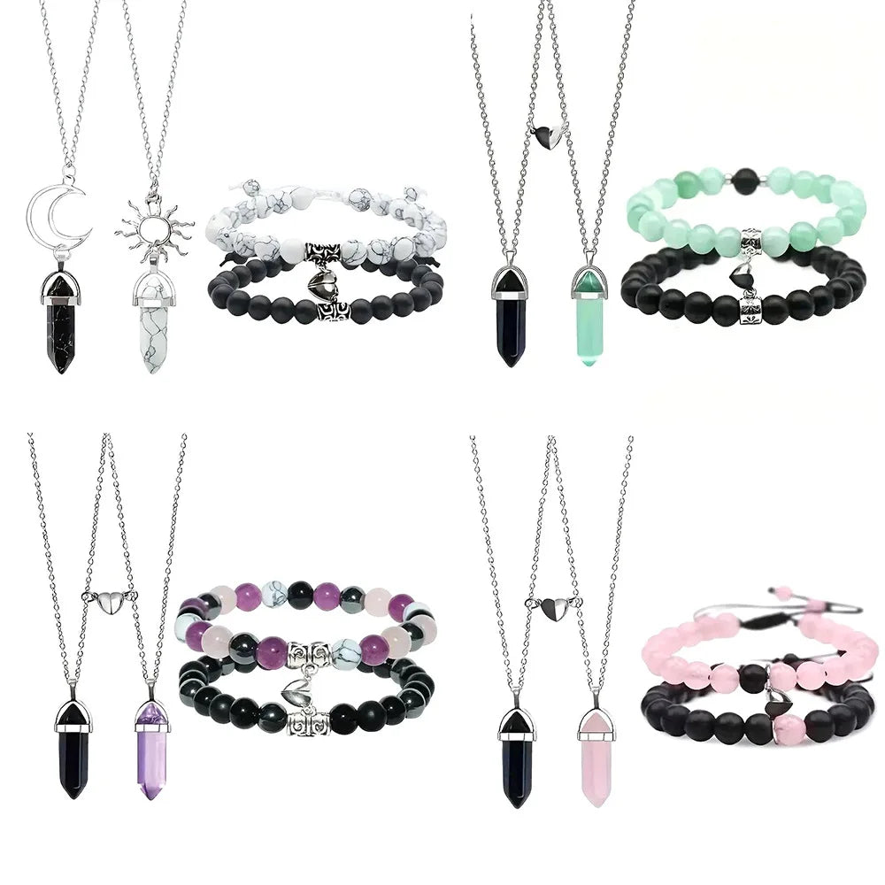 Heart To Heart Natural Stone Bullet Crystal Necklace & Bracelet