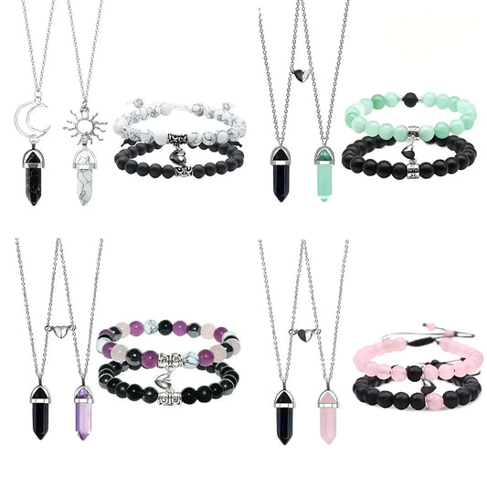 Heart To Heart Natural Stone Bullet Crystal Necklace & Bracelet