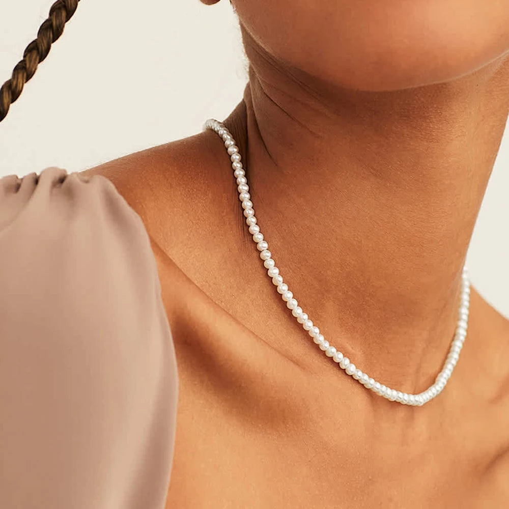 Layered White Pearl Collarbone Necklace