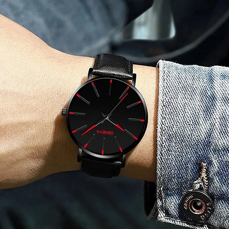 Luxury Leather Quartz Watch Wristband and Crystal Necklace 3pcs Set