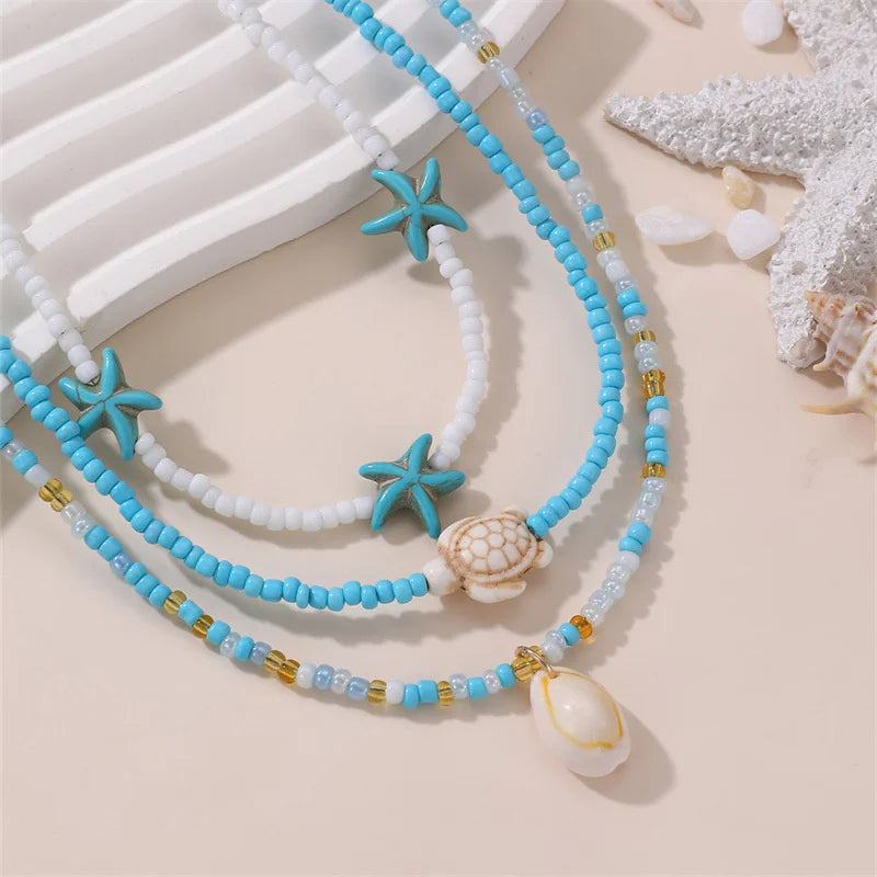 Lovely Ocean Multilayer Rice Bead Ocean Theme Clavicle Necklace