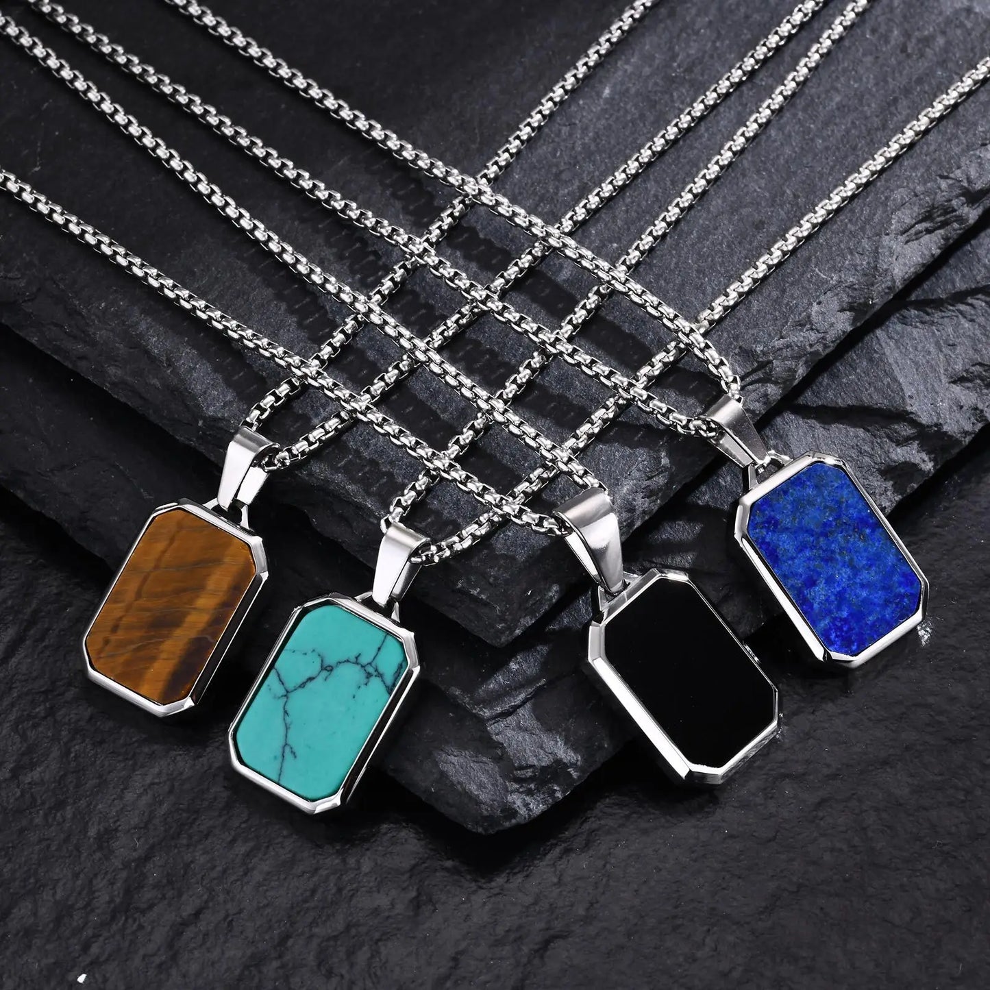 Natural Stone Protection Pendant Square Necklaces