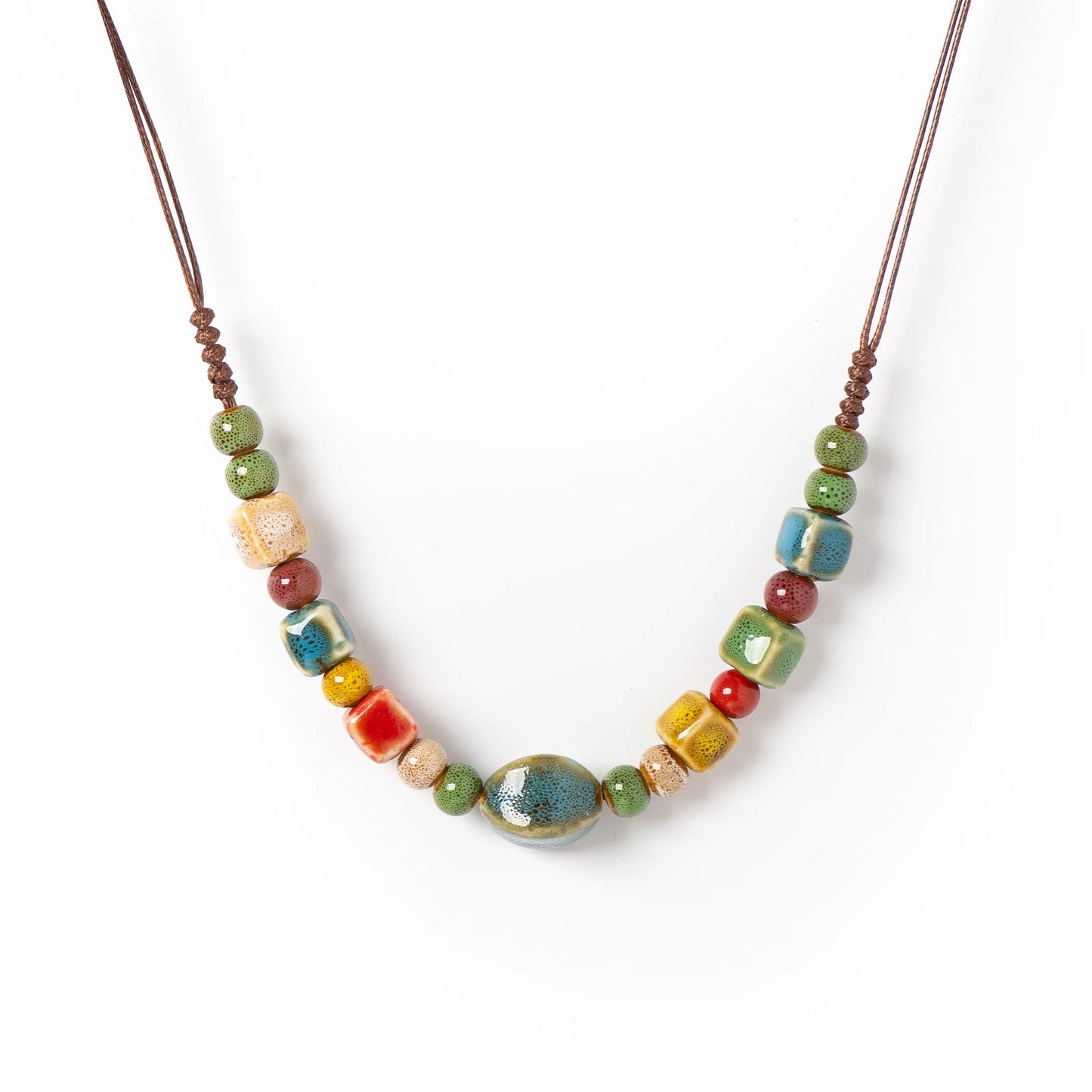 Simple Long Pendant Ceramic Beaded Necklace