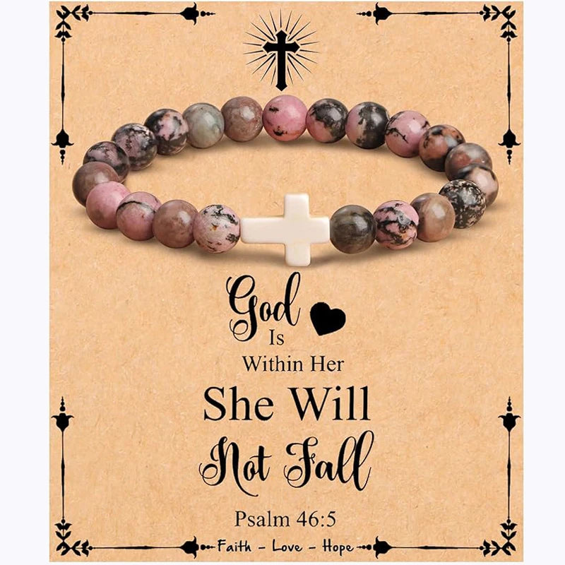 Beautiful Colorful Imperial Stone Faith Cross Bracelet