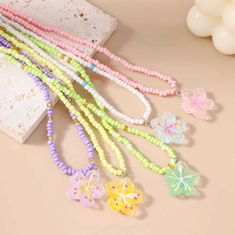 Colorful Daisy Flower Pendant Necklace Sets