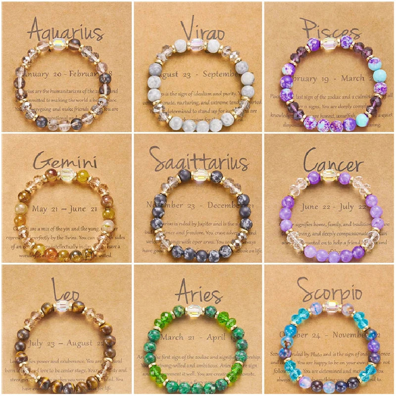 Gorgeous Glass 12 Zodiac Crystal Beaded Bracelet