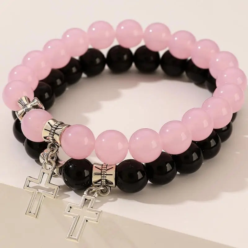 Kindred Spirit Twin 2Pcs/Set Natural Stone Cross Bracelets