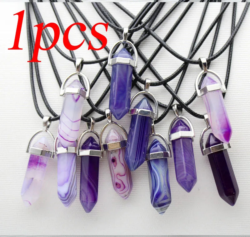 Natural Stone Crystal Hexagonal Pendant Necklace