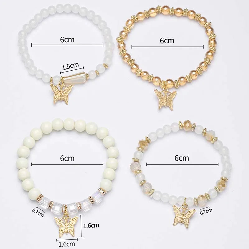 Hanging Butterfly Charm Beaded Bracelet Set